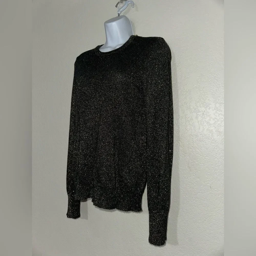 Equipment Femme Ondine‎ Crew Neck Sweater Black/Gold Sparkle Merino Wool/… - Picture 2 of 7